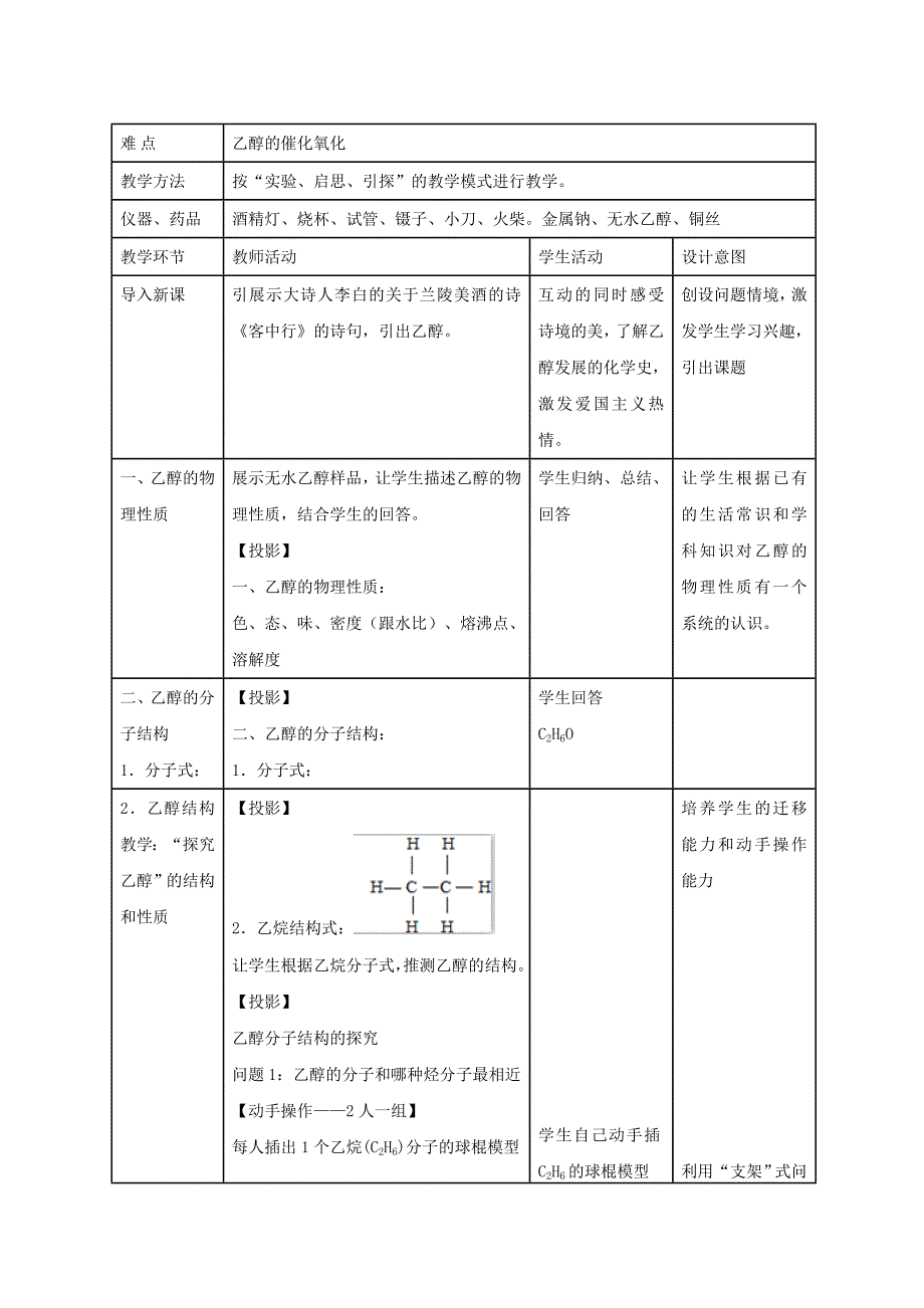 化学必修二第三章第三节《生活中两种常见的有机物——乙醇》教学设计_第3页