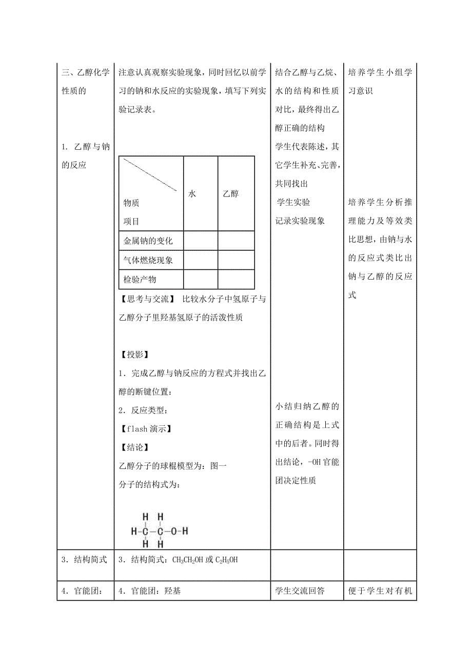 化学必修二第三章第三节《生活中两种常见的有机物——乙醇》教学设计_第5页