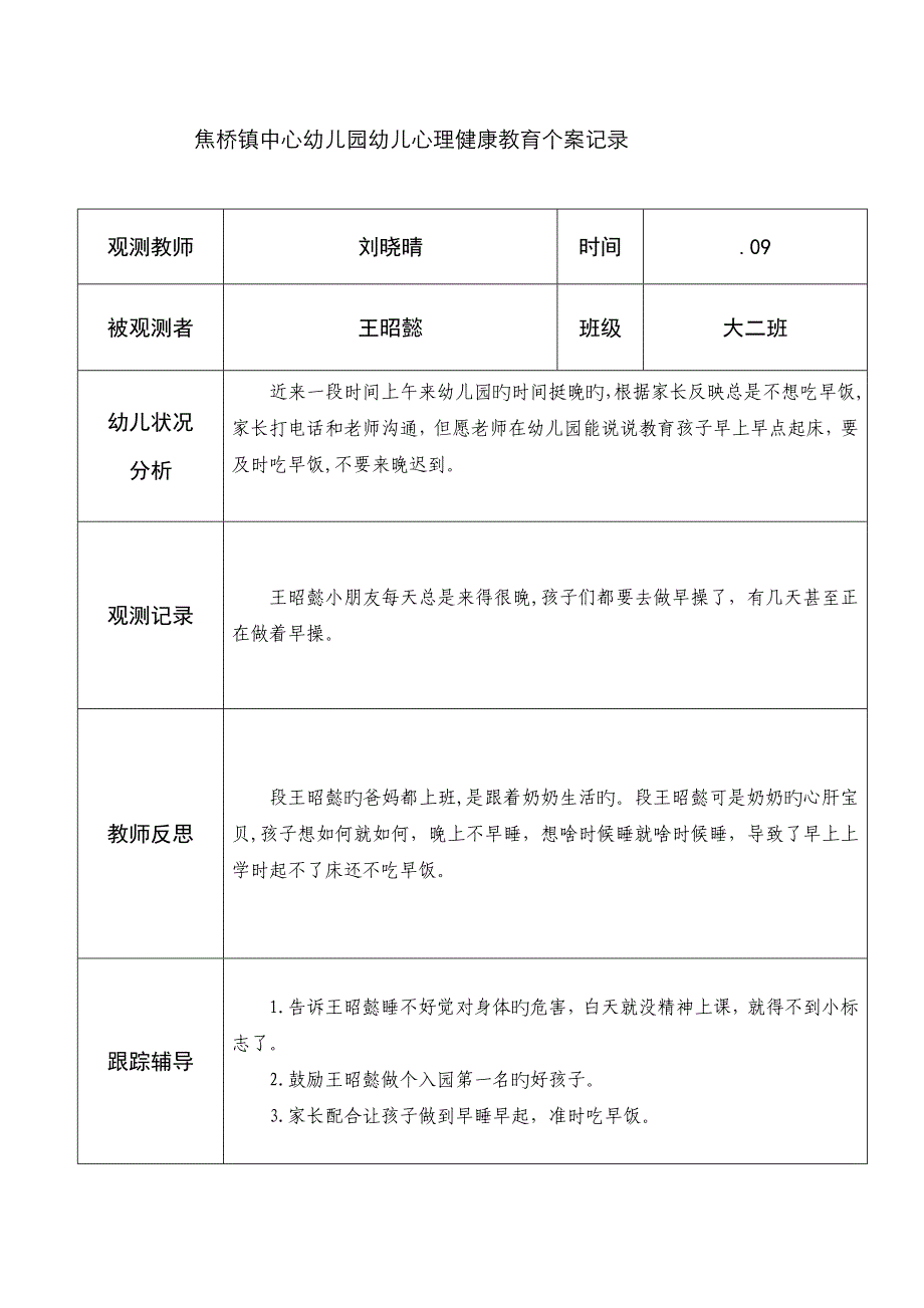 刘晓晴幼儿心理健康教育个案记录_第1页