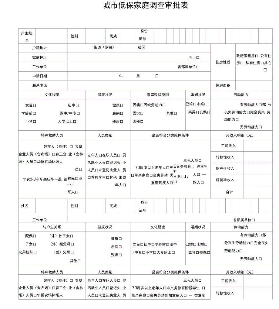 城市低保家庭调查审批表_第1页