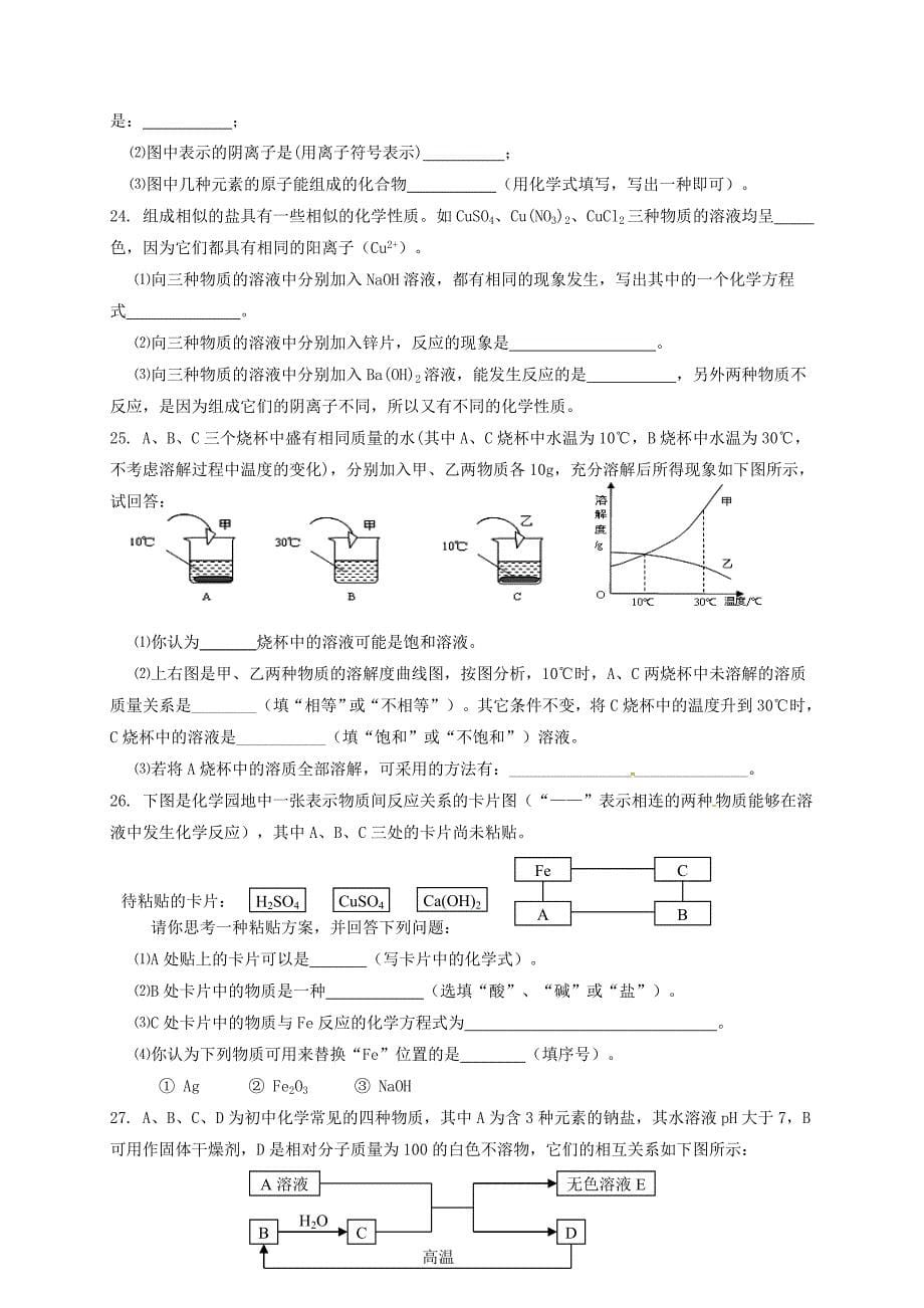 山东省临沂市初中化学学业水平模拟测试试题2无答案_第5页