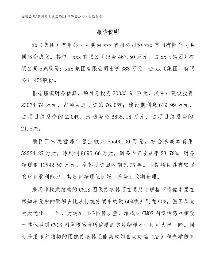 滨州关于成立CMOS传感器公司可行性报告【参考模板】_第2页