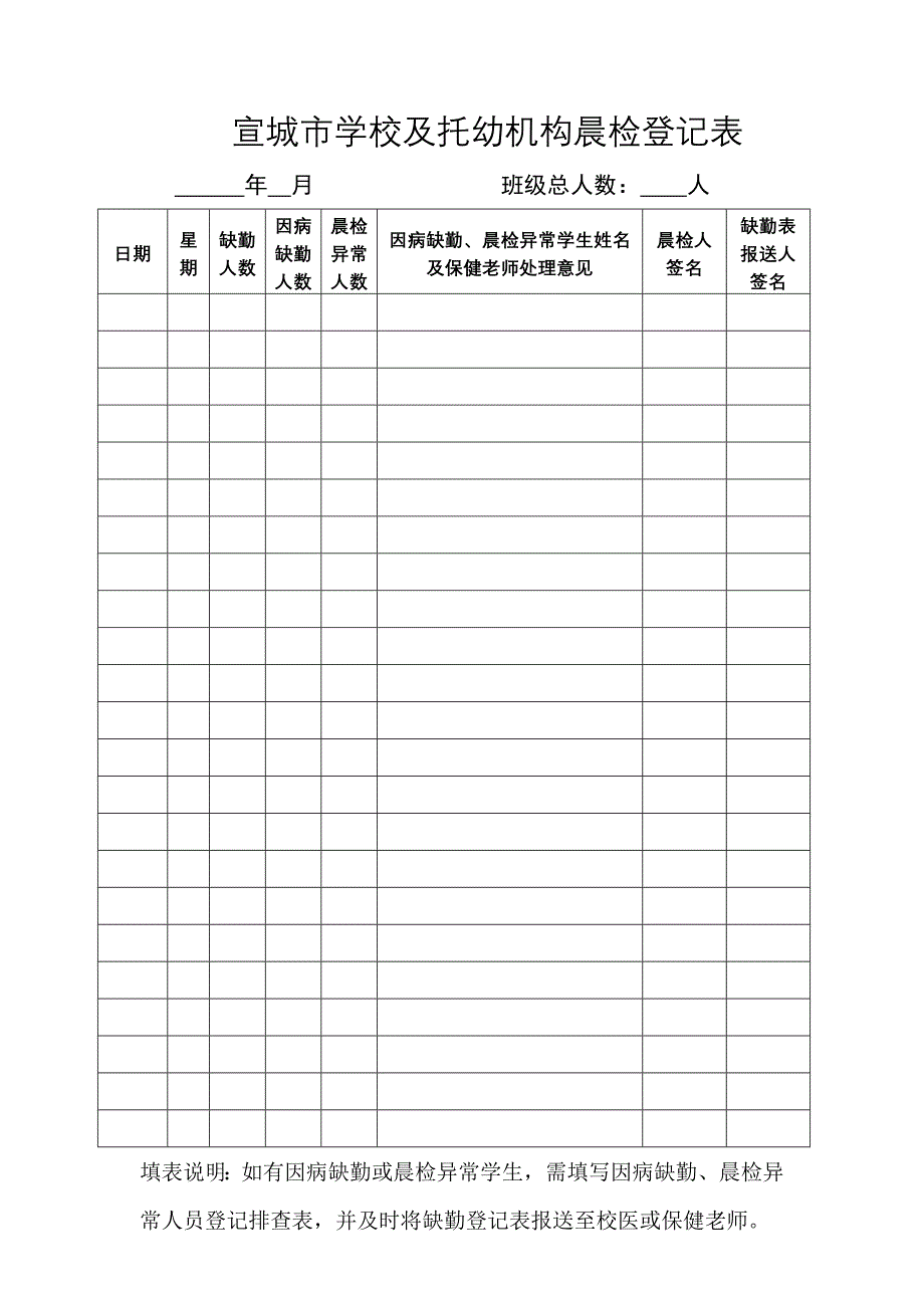 晨检及因病缺勤、病因追查登记表.doc_第1页