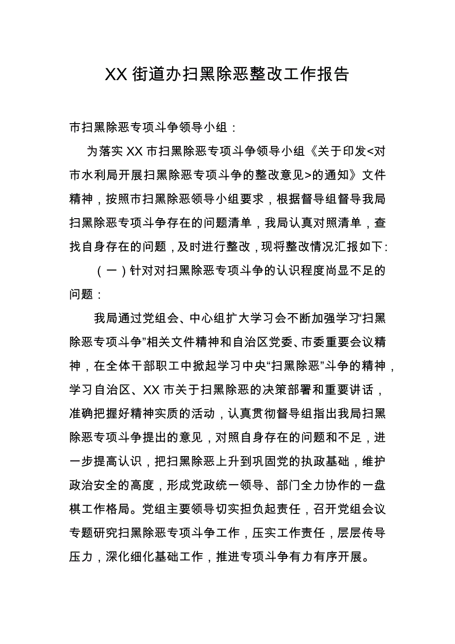 XX水利局扫黑除恶整改工作报告_第1页