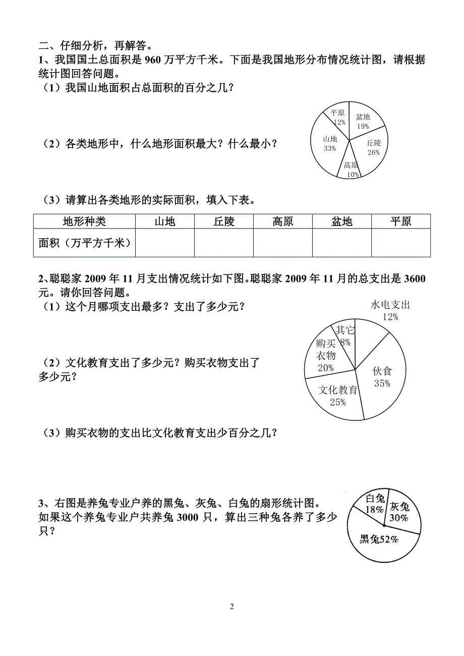 六年级下册第五单元扇形统计图测试题[1].doc_第2页