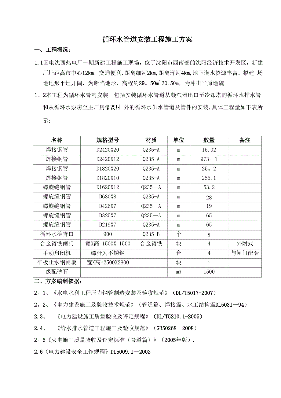 循环水管道安装方案_第1页