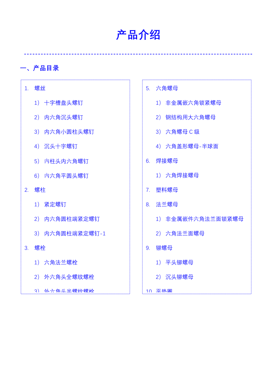 产品介绍(螺丝、螺母、垫圈)_第1页