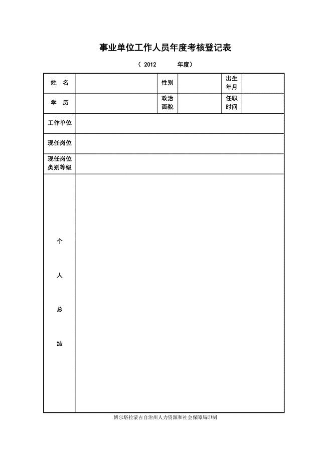 事业单位工作人员年度考核登记表电子版.doc