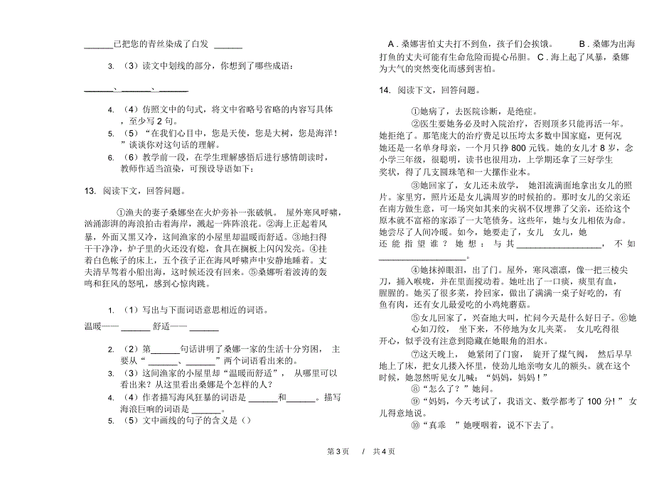 小升初总复习混合小升初小学语文小升初模拟试卷II卷_第3页