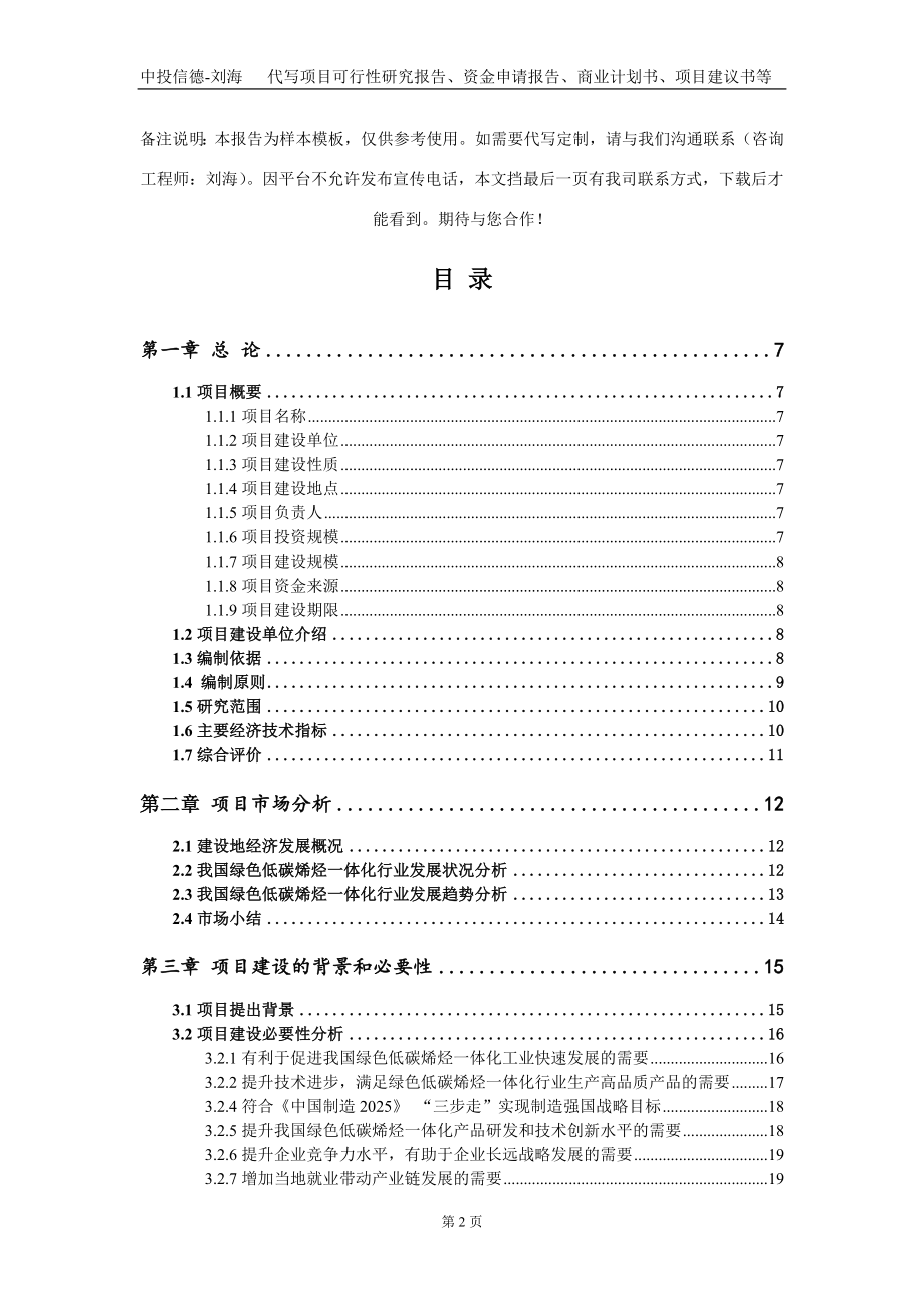 绿色低碳烯烃一体化项目资金申请报告写作模板_第2页