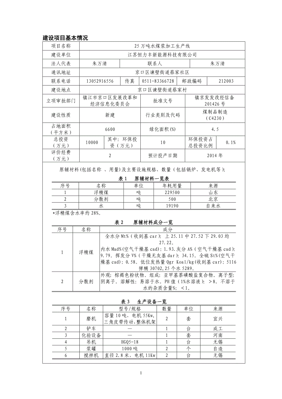 江苏恒力丰新能源科技有限公司25万吨水煤浆加工生产线项目环境影响报告表.doc_第2页