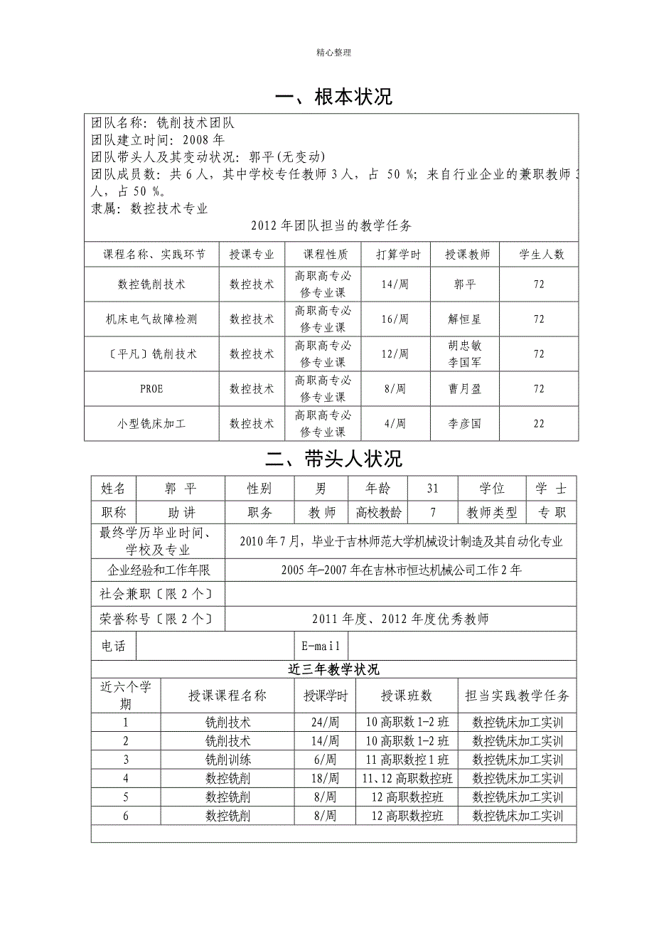 数控铣削技术优秀教学团队附件3推荐表_第3页