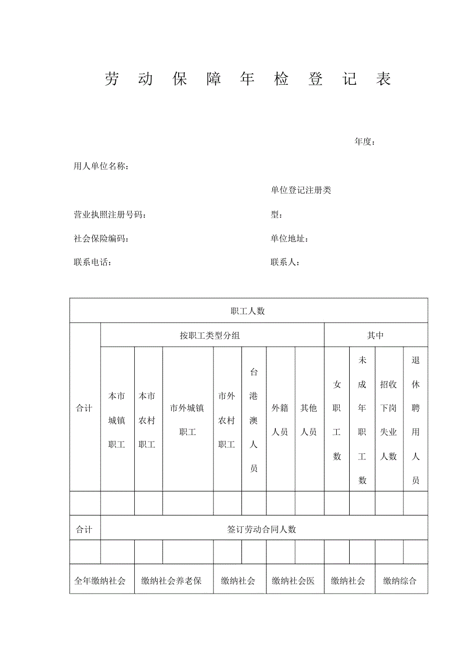 劳动保障年检登记表_第1页