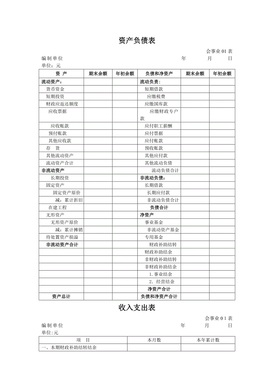 事业单位会计报表格式_第1页