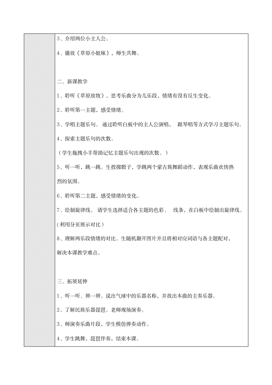 三年级上册音乐教案-4.2草原放牧｜人音版(简谱) (20200108102500)_小学教育-小学学案_第2页