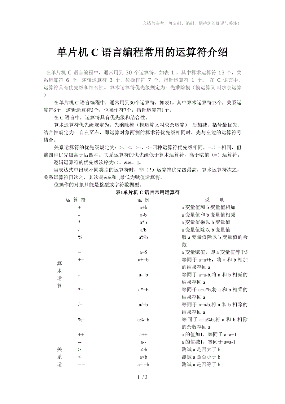 单片机C语言编程常用的运算符介绍_第1页