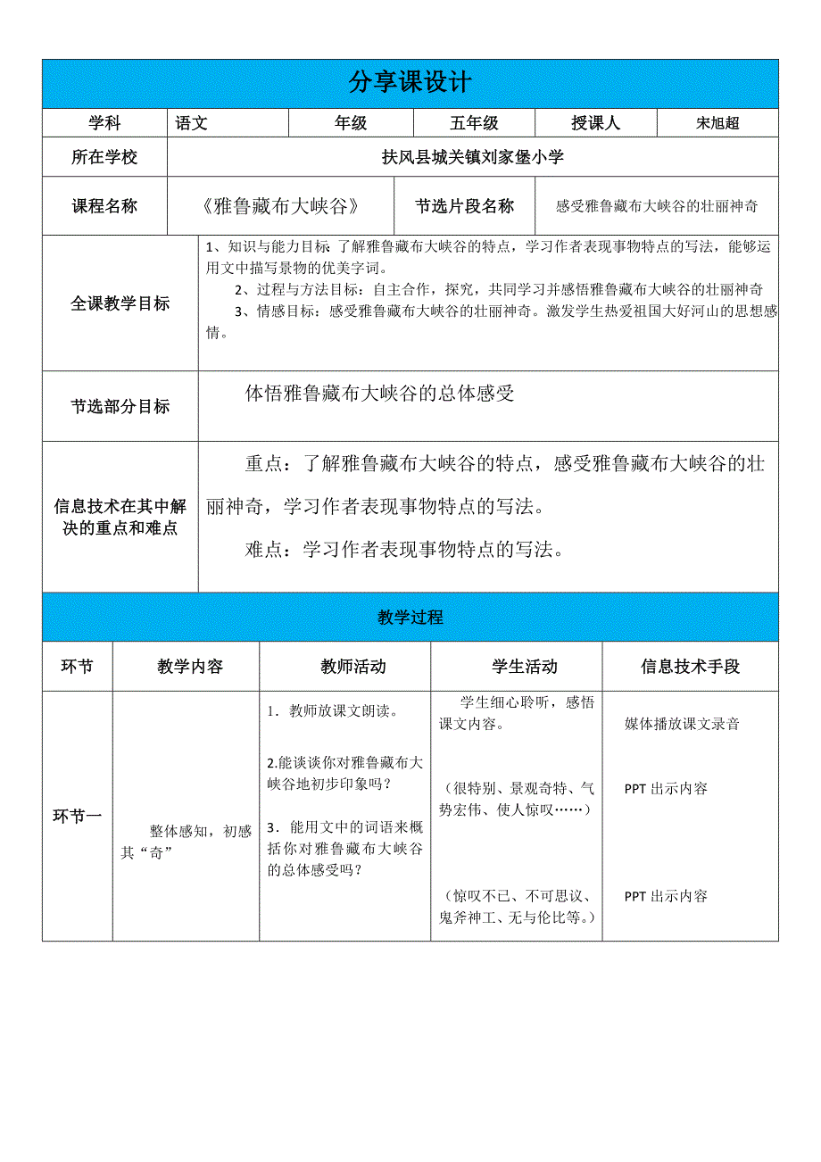 《雅鲁藏布大峡谷》分享课设计.docx_第1页