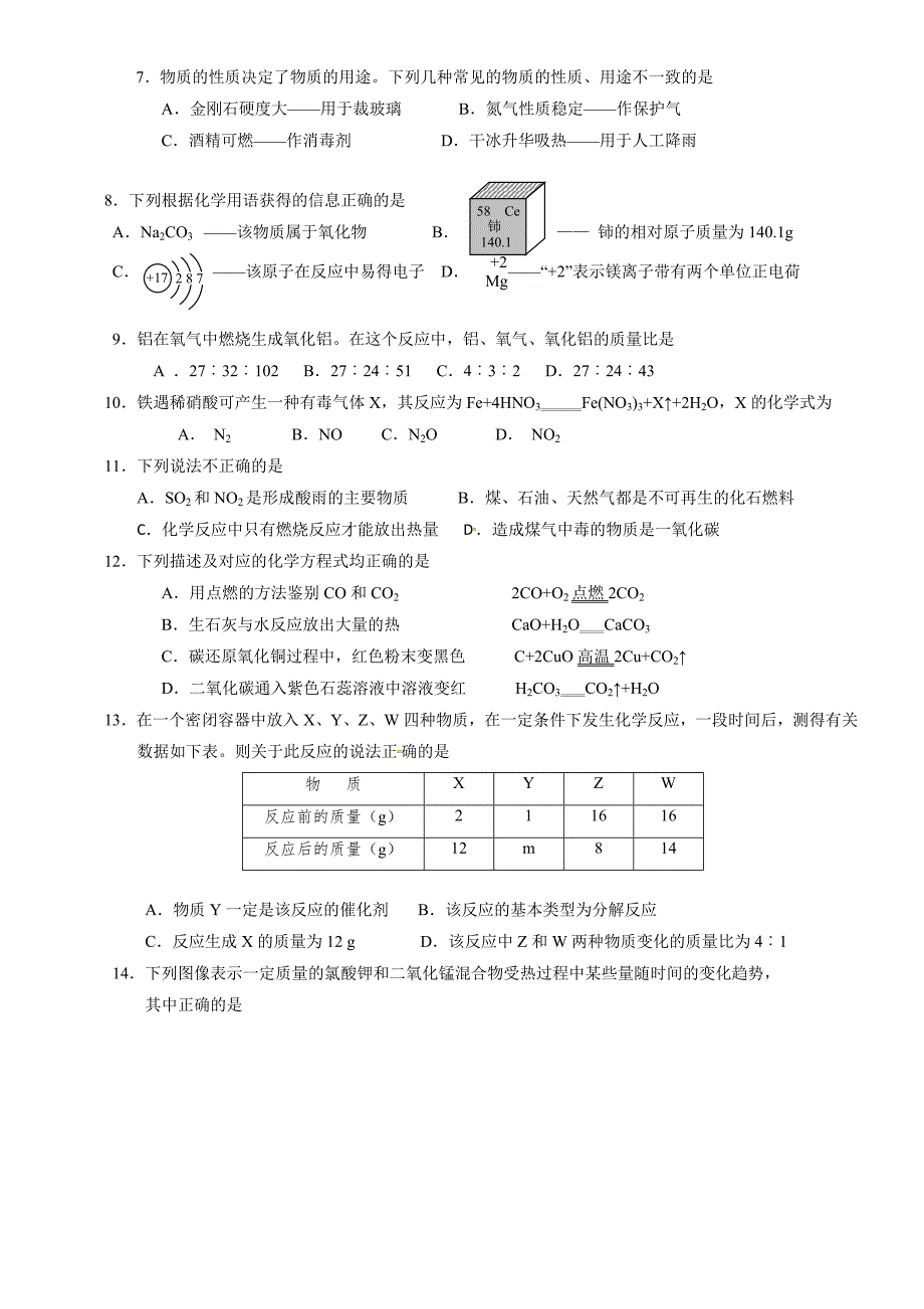 西华县2016-2017学年度九年级上期化学期末试卷及答案_第2页