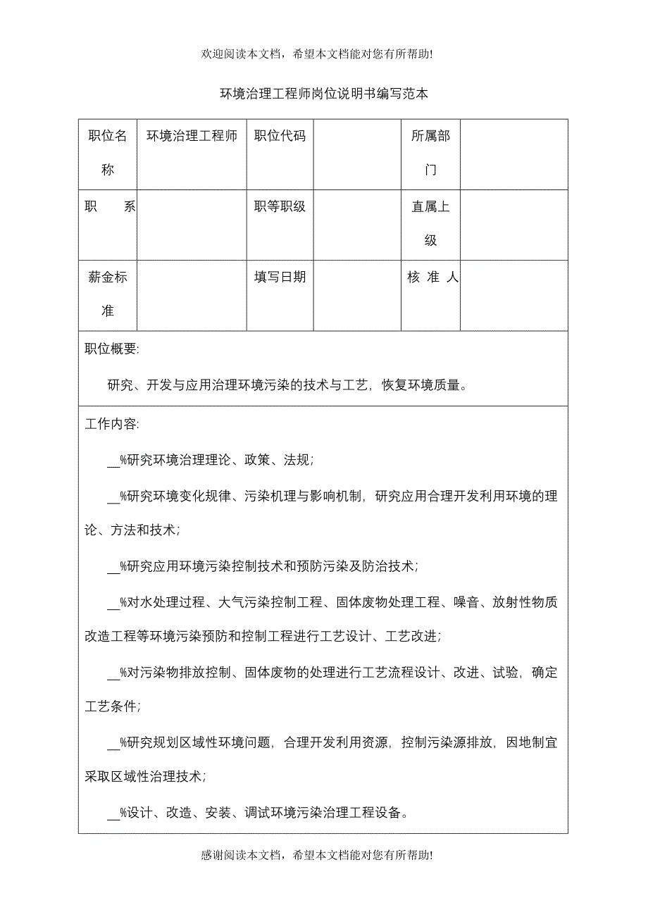 环境治理工程师岗位说明书编写范本_第1页