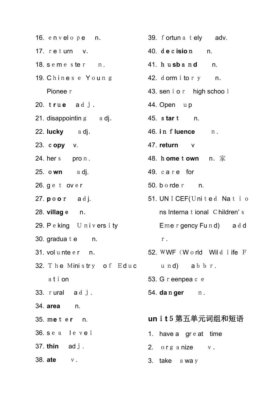 八年级下册英语单词表(英文版)_第5页