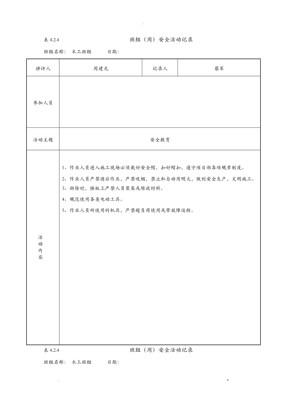 班组周安全活动记录_第1页