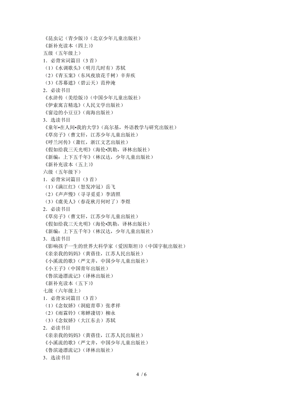 小学课外阅读科目_第4页