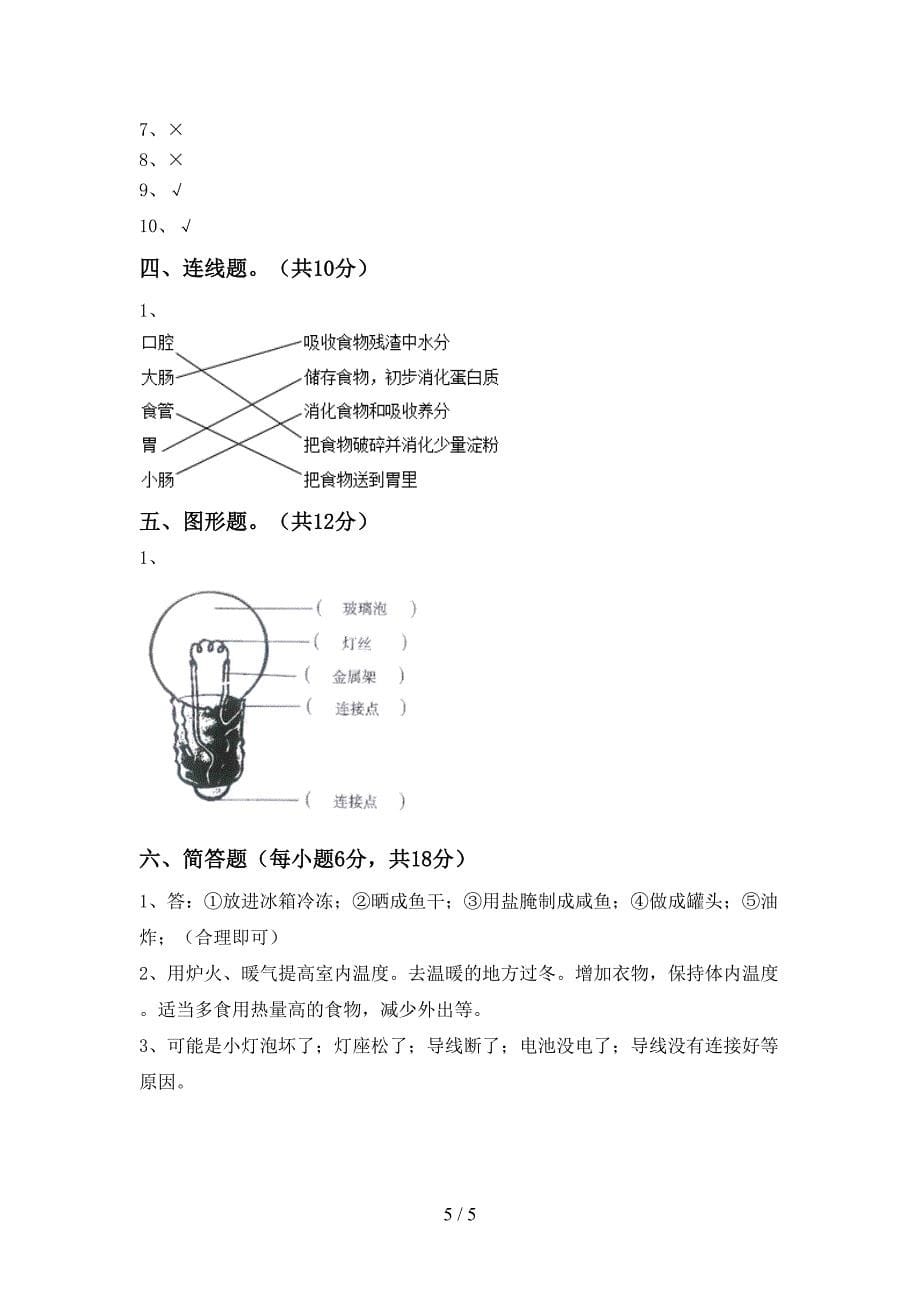 2022年人教版四年级科学上册期中考试卷(精品).doc_第5页