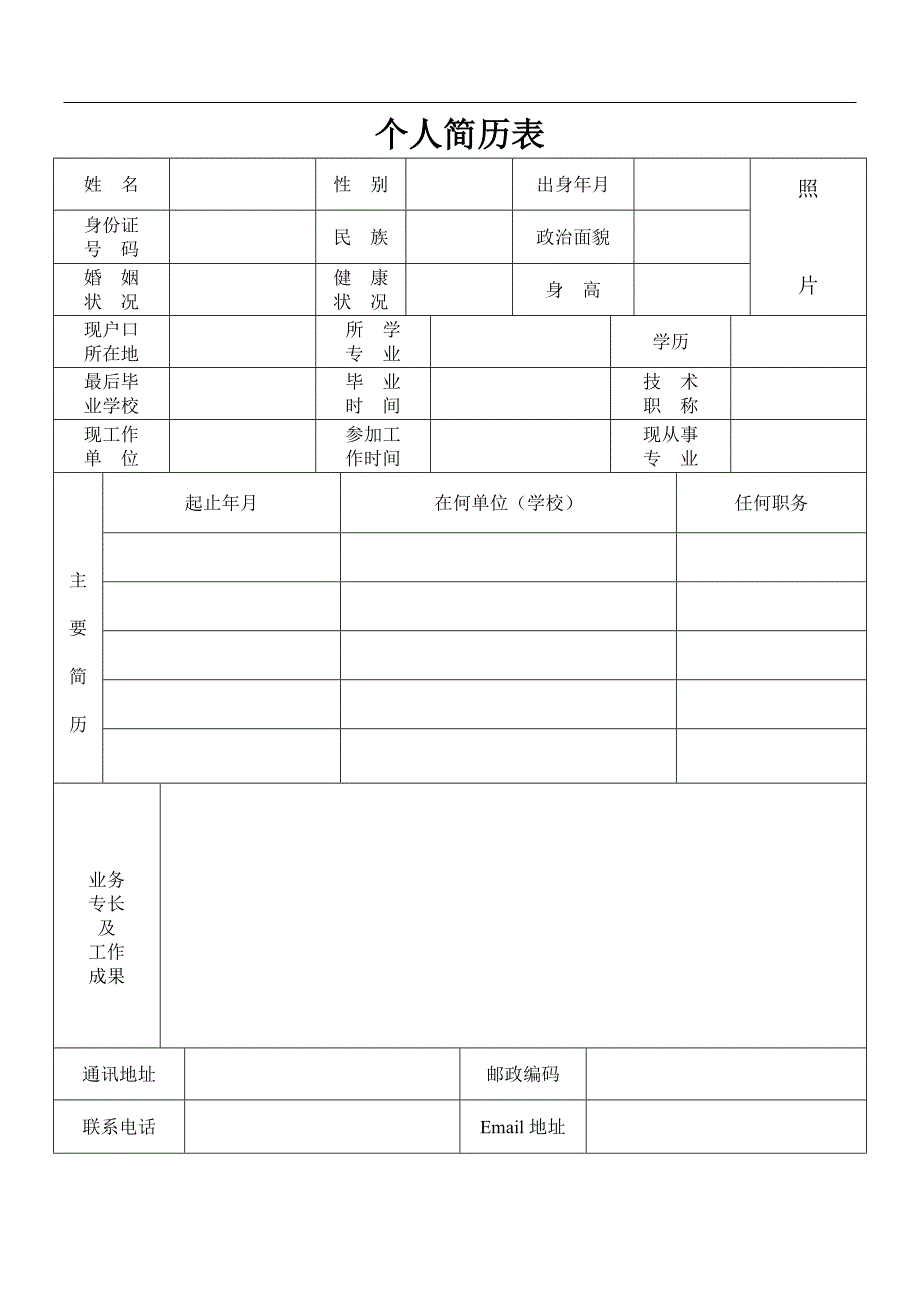 标准的个人简历表格[空白]_第1页