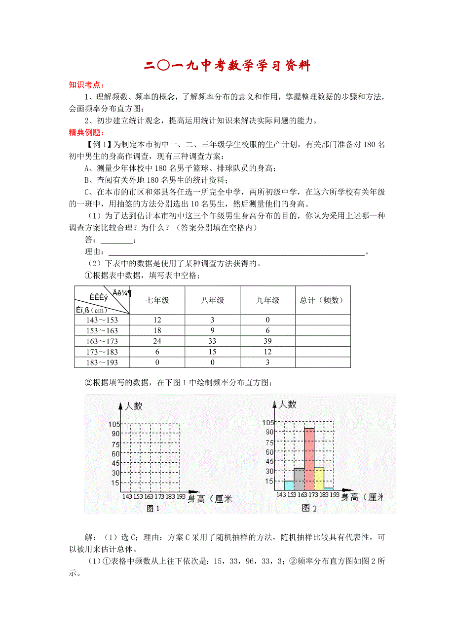 【名校资料】中考数学考前训练：频率分布专题测试及答案_第1页