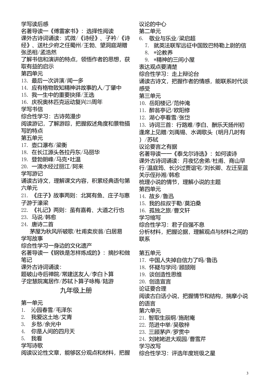 2019年部编版初中语文课文全目录_第3页