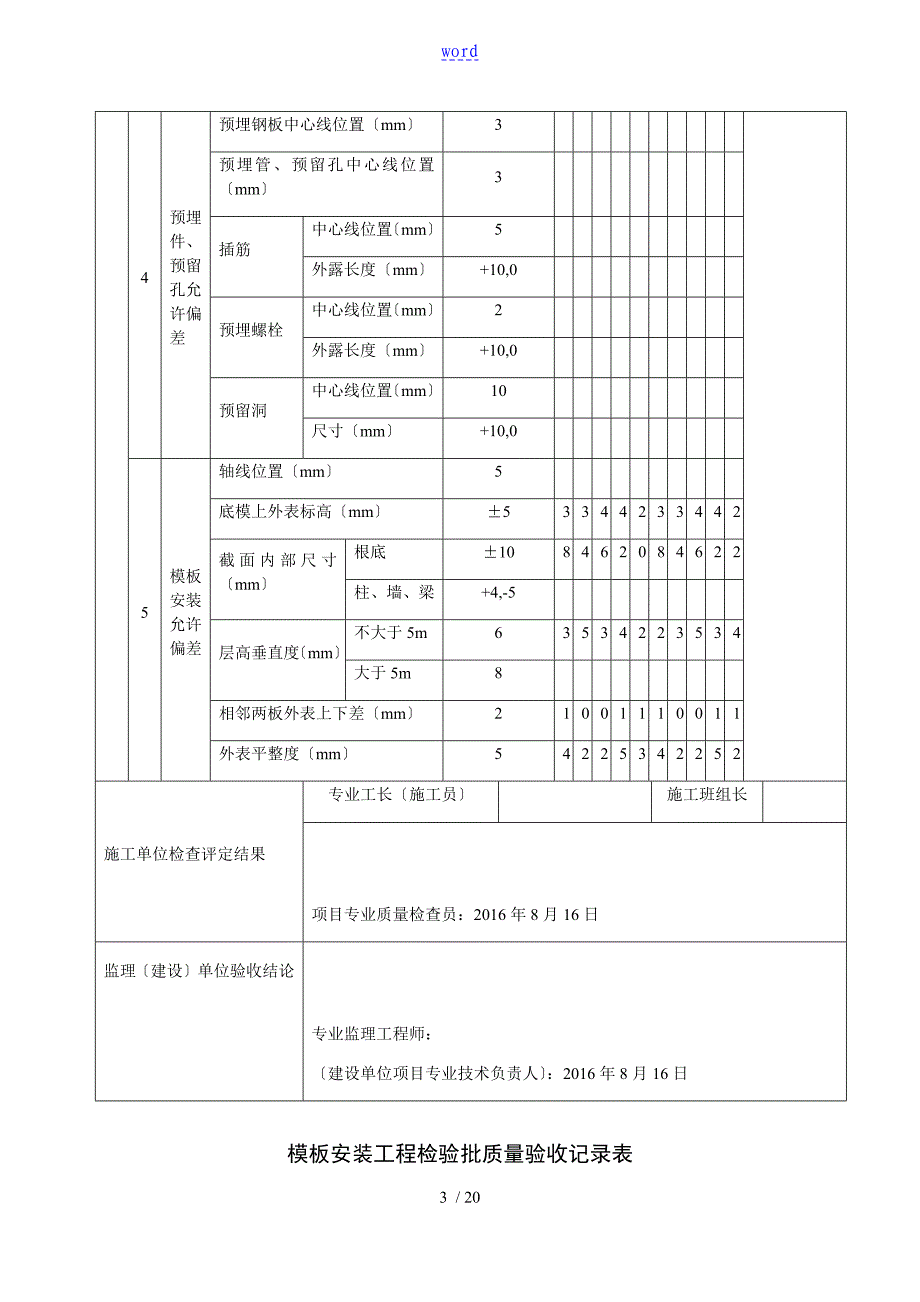 实用模板安装工程检验批高质量验收记录簿表_第3页