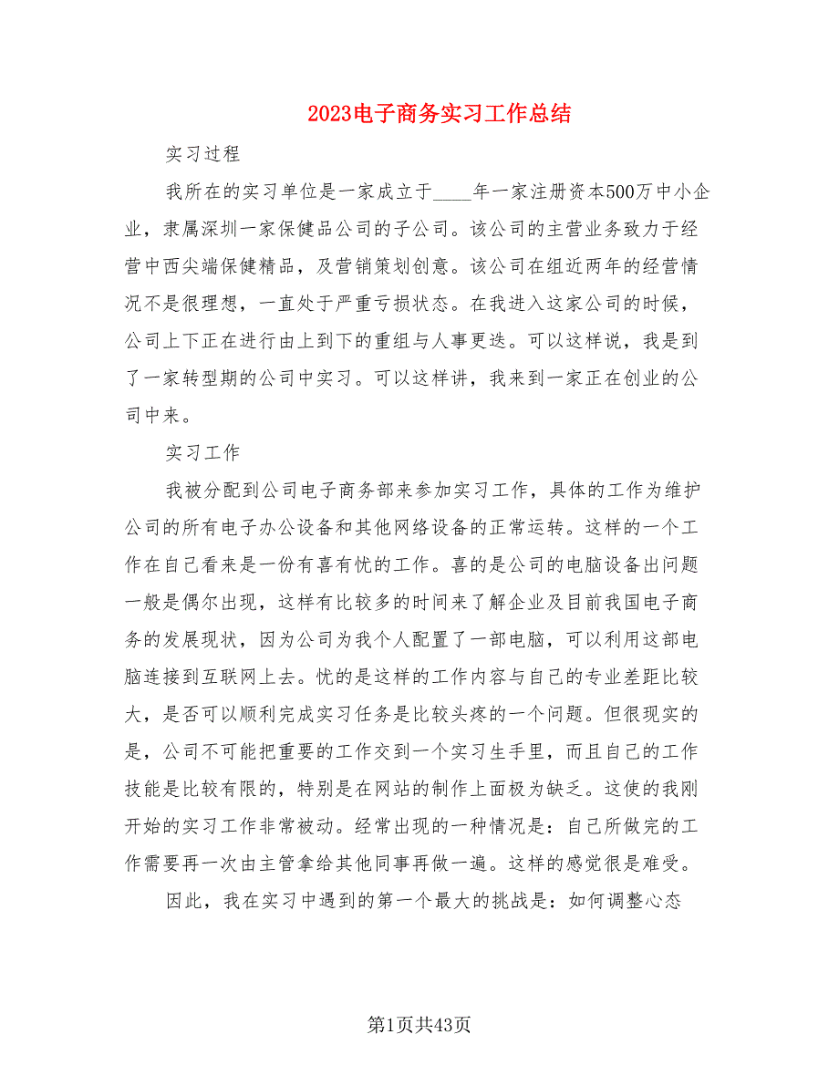 2023电子商务实习工作总结_第1页