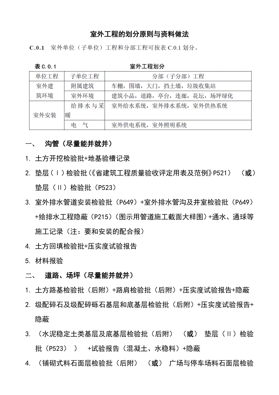 2013室外工程的划分原则及资料做法(共22页)_第1页