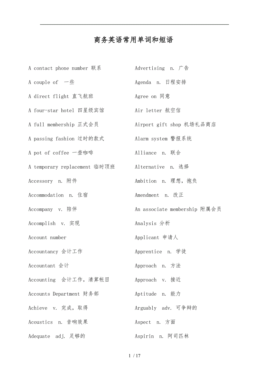 商务英语常用单词_第1页