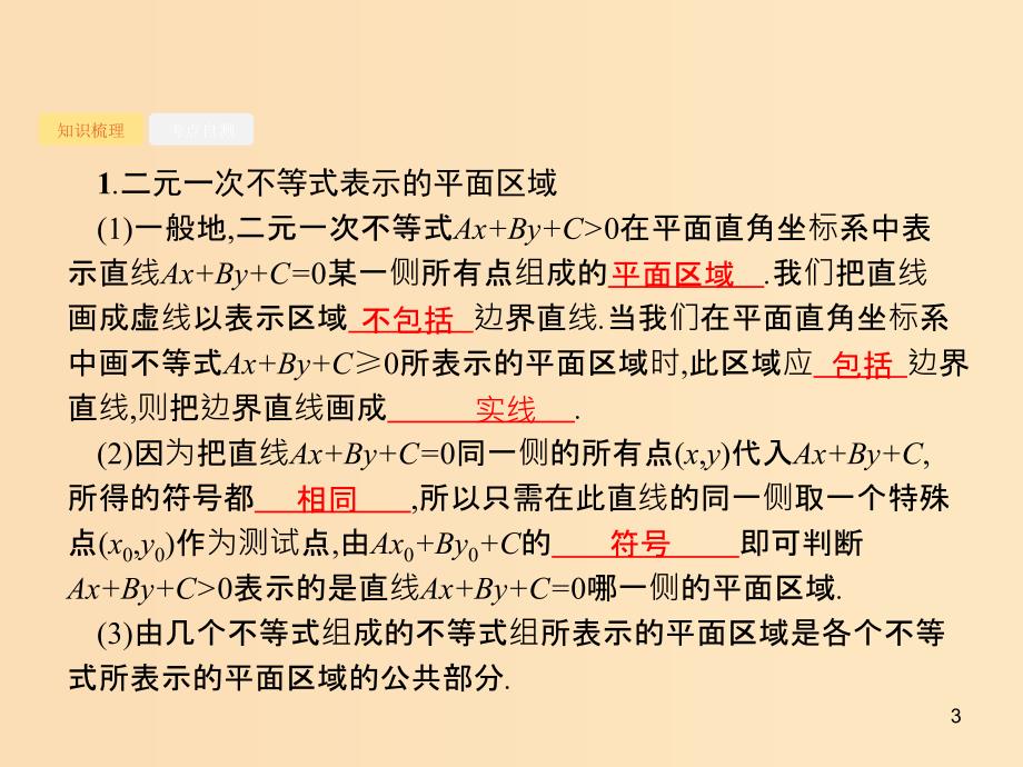 （福建专版）2019高考数学一轮复习 7.1 二元一次不等式(组)与简单的线性规划问题课件 文.ppt_第3页