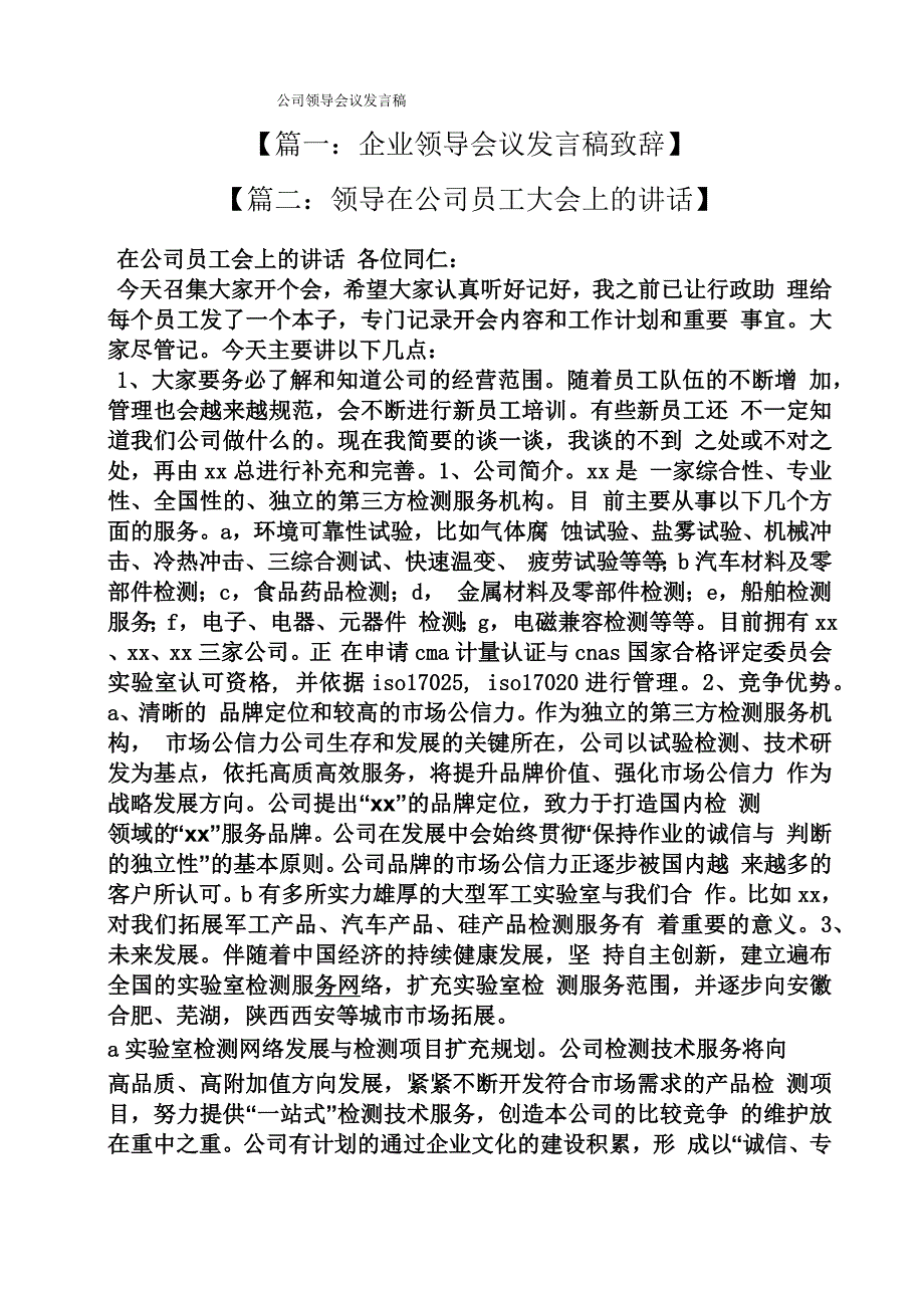 公司领导会议发言稿_第1页