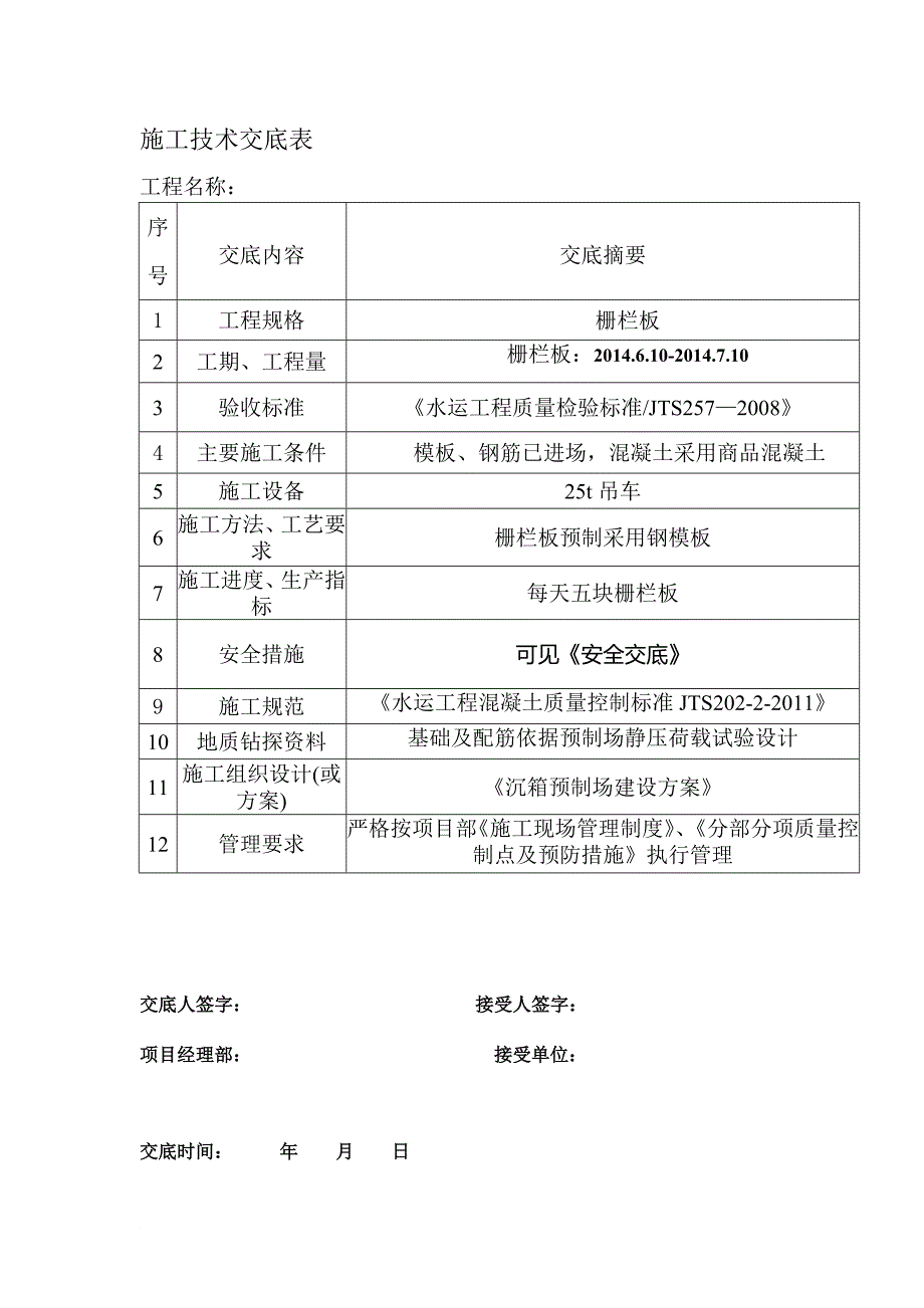 m栅栏板预制技术交底书_第1页