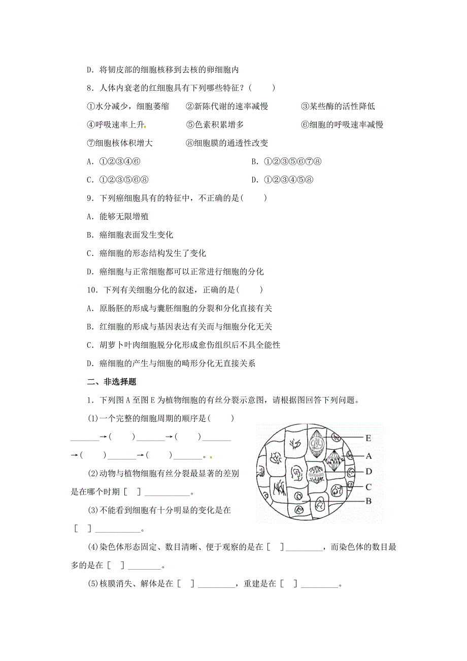 云南省西盟佤族自治县第一中学高中生物《第6章 细胞的生命历程》精练检测 新人教版必修1_第2页