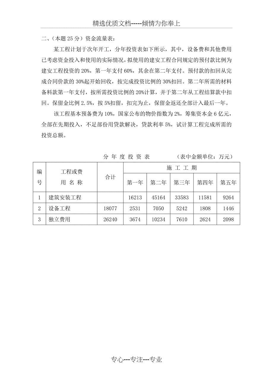 水利部水利造价工程师2011-2012年度考试模拟试题_第5页