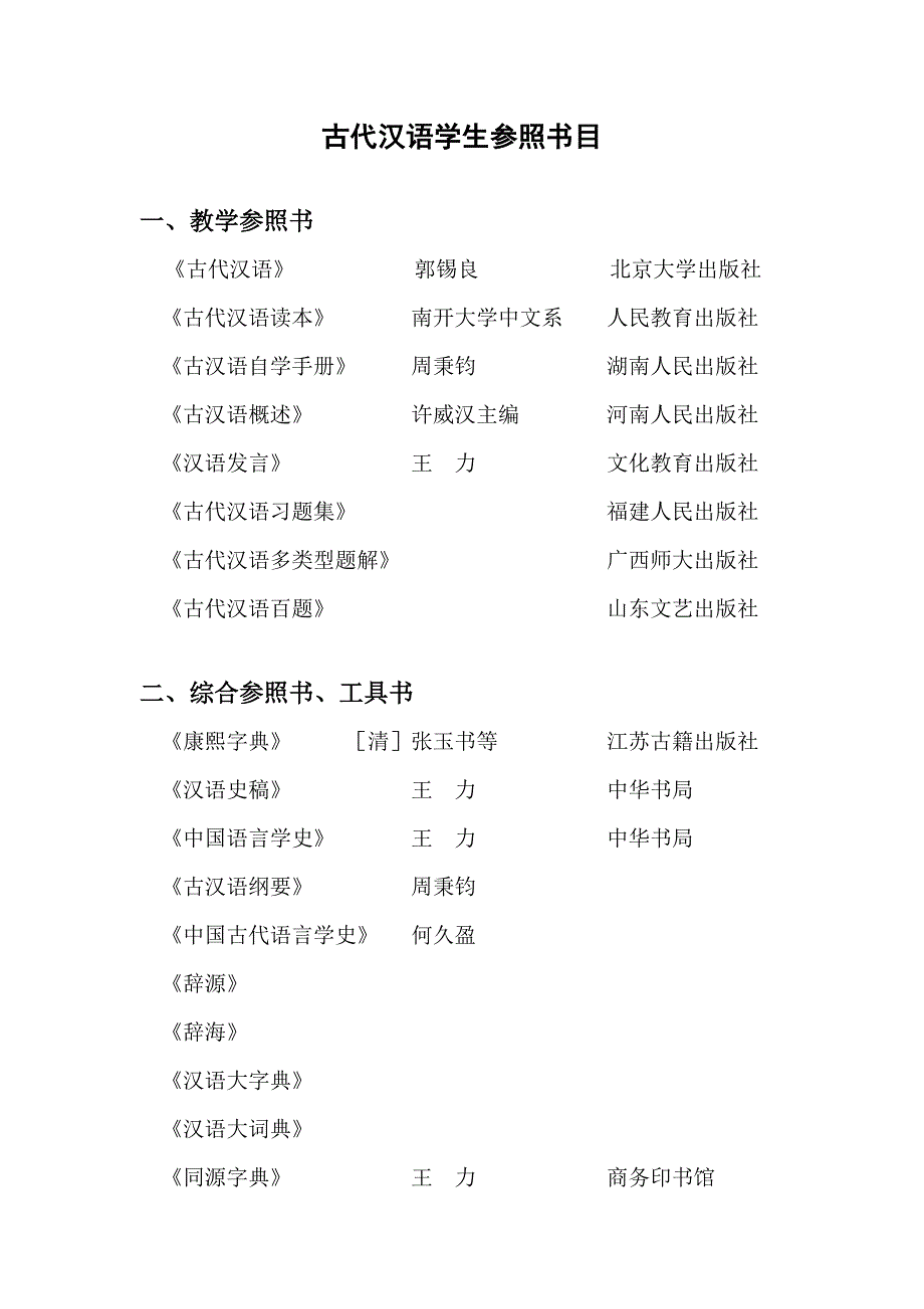 古代汉语学生参考书目_第1页