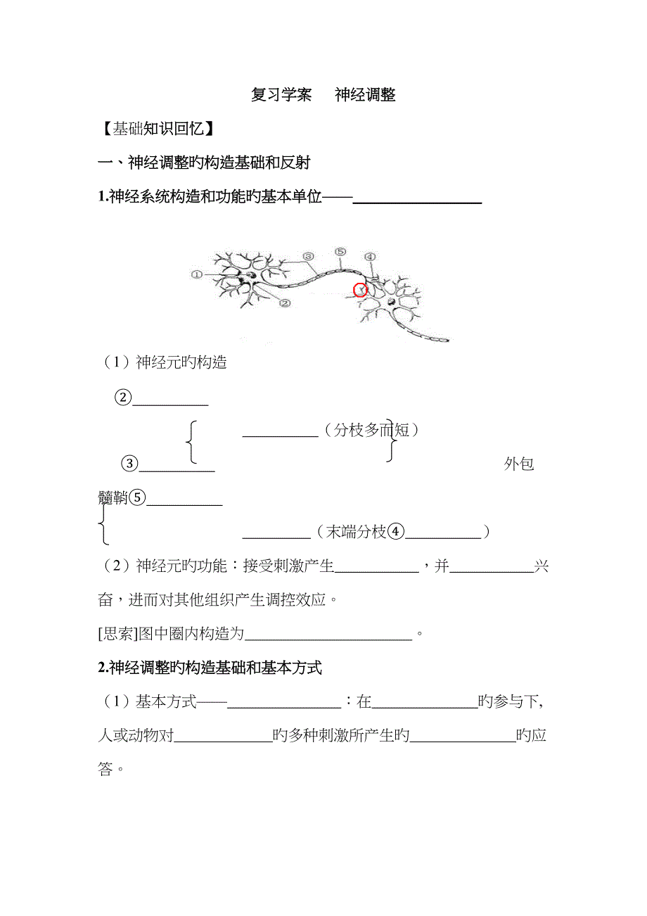 动物和人体生命活动的调节复习学案_第1页