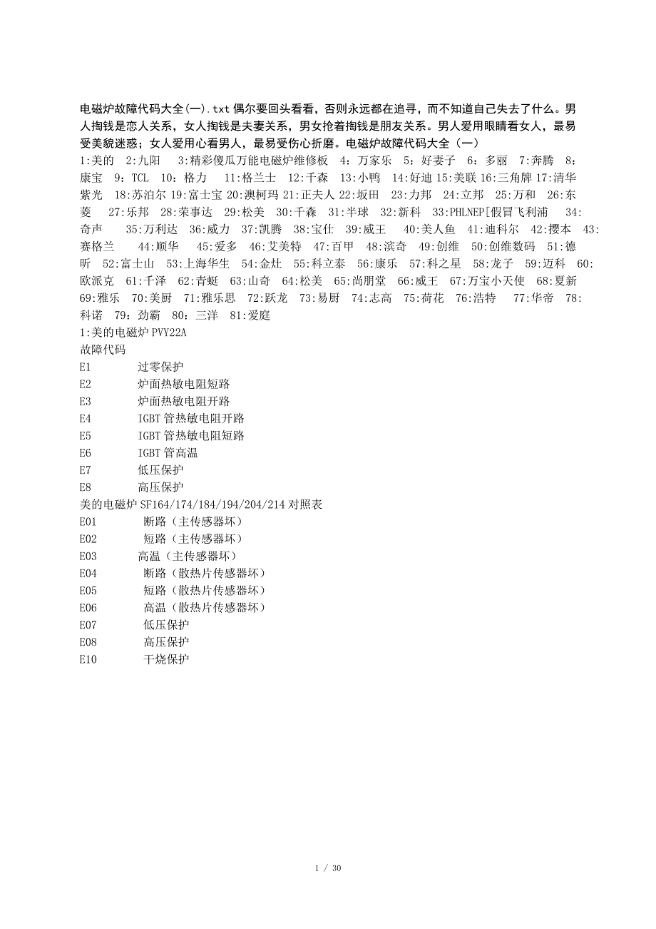 电磁炉故障代码大全(一)_第1页