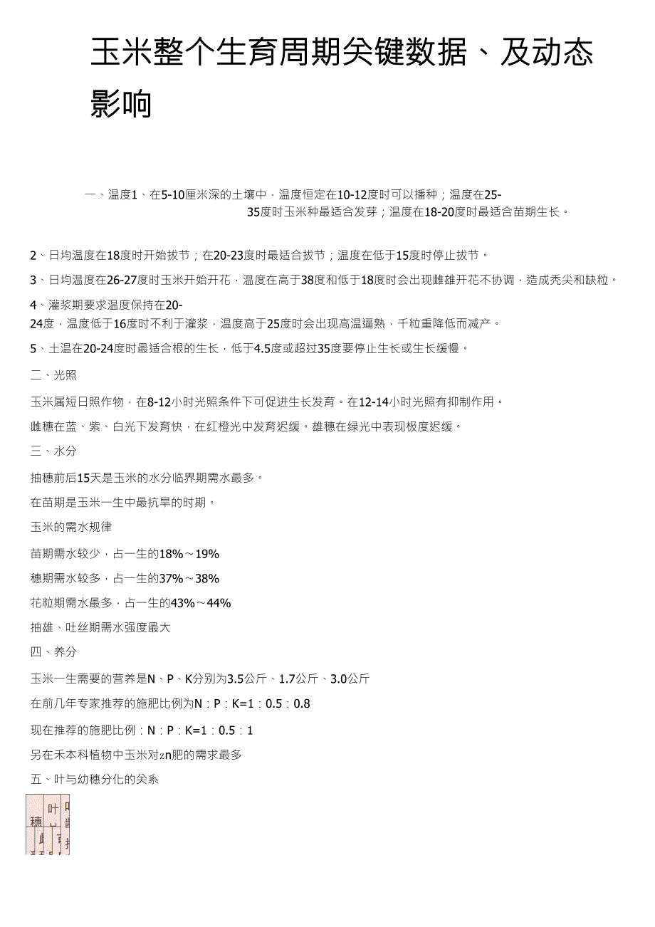 玉米整个生育周期关键数据_第1页