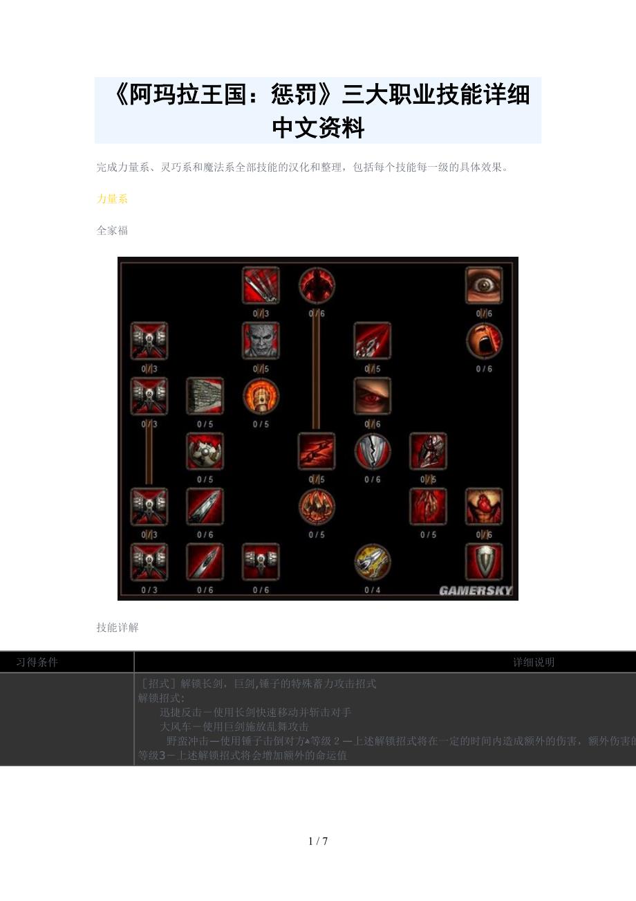 《阿玛拉王国：惩罚》三大职业技能详细中文资料_第1页