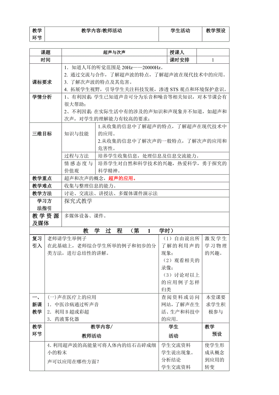 课题超声与次声授课人时间课时安排1.doc_第1页