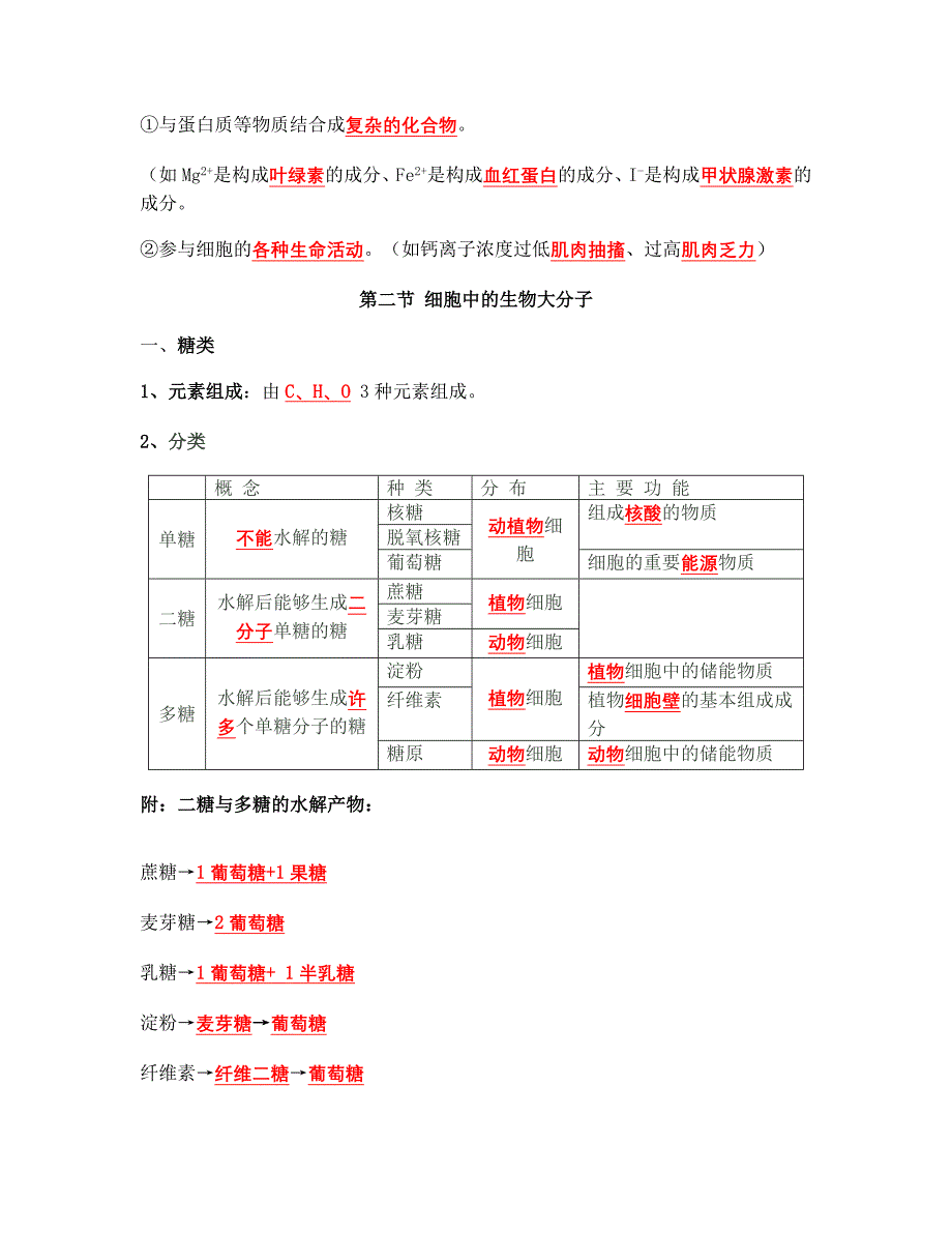 2013生物必修1复习提纲答案_第2页