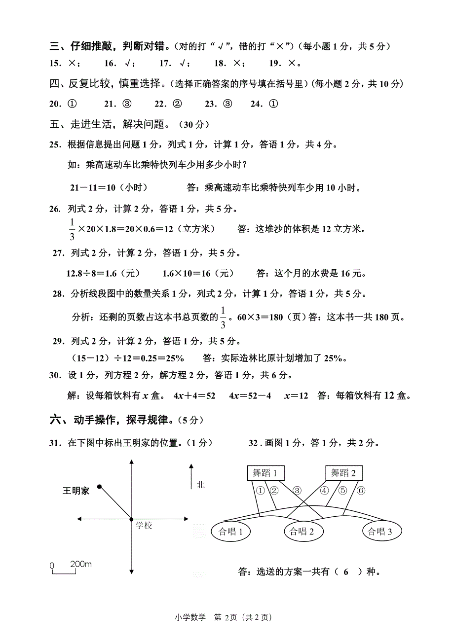 2014年来宾市小学毕业水平质量调研数学答案_第2页