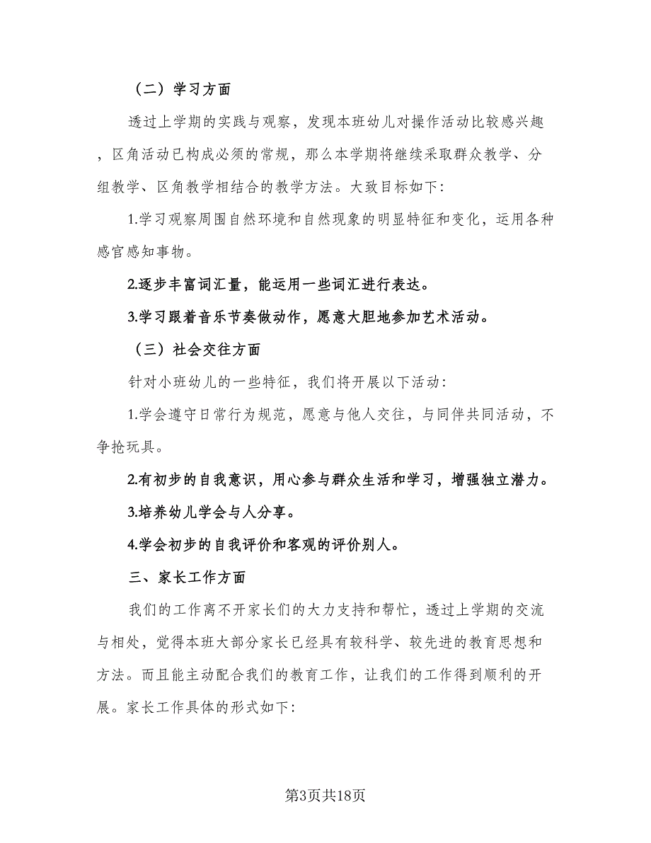 2023年小班班级工作计划模板（5篇）_第3页