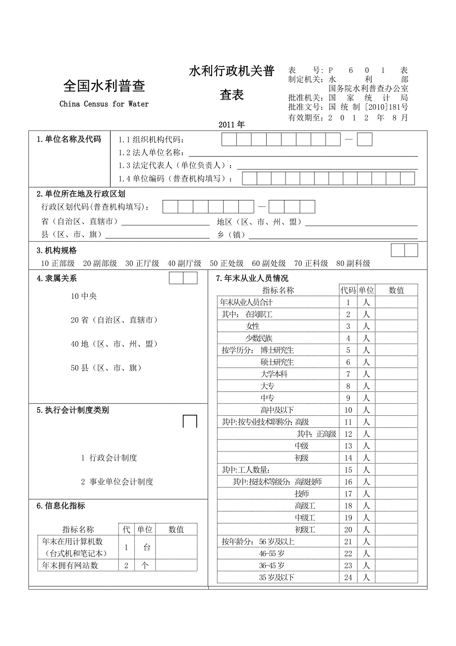 水利行政机关普查表_第1页