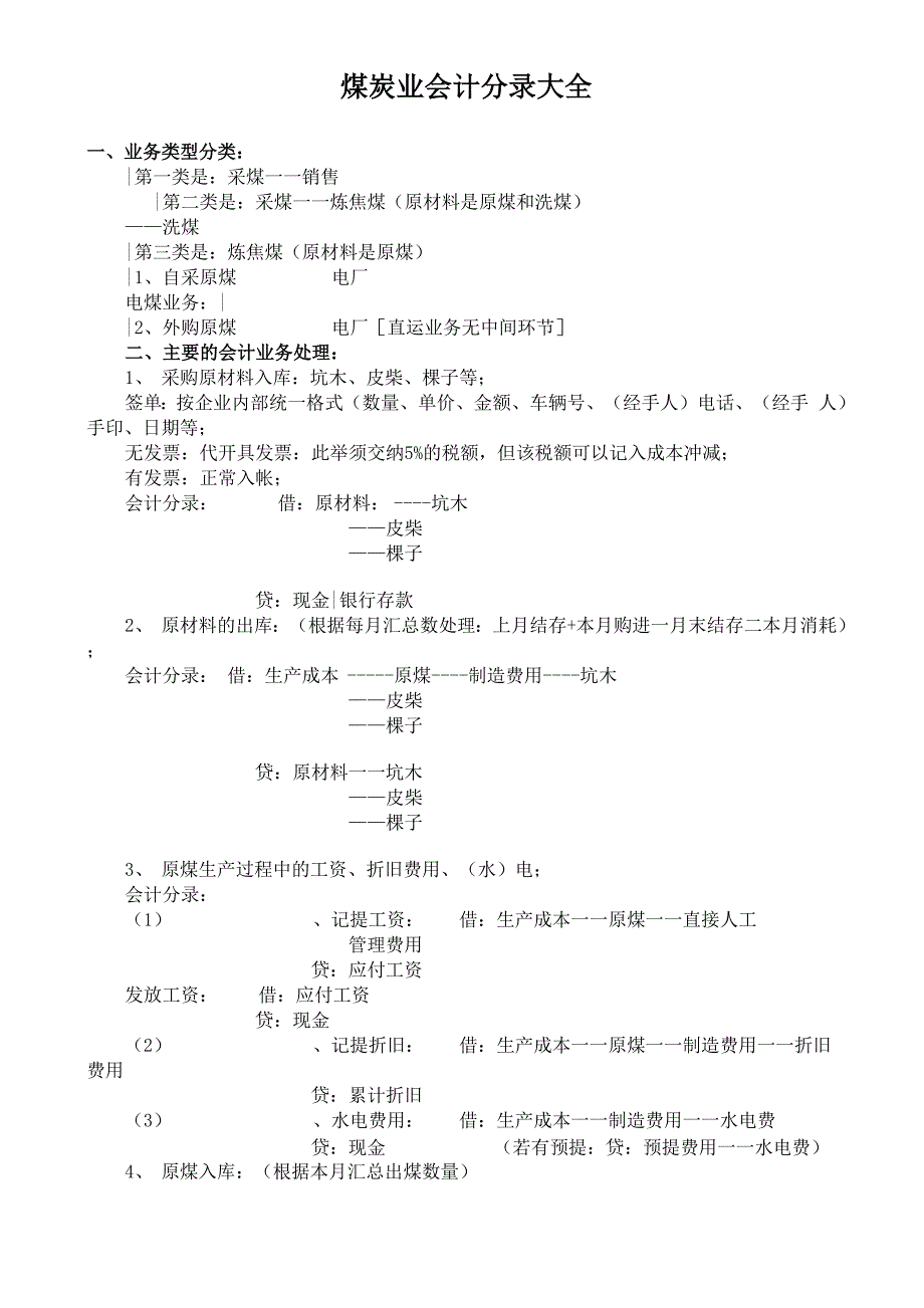 煤炭业会计分录大全_第1页